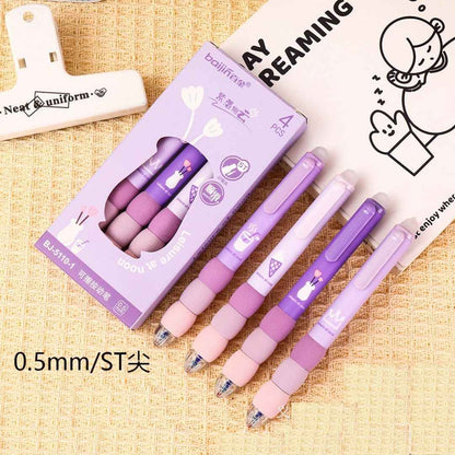 4 Pcs Cute Gel Pens - Aesthetic Retractable Blue Ink Pens with Cartoon Soft Grip for Kawaii Office & School Supplies - Needsly