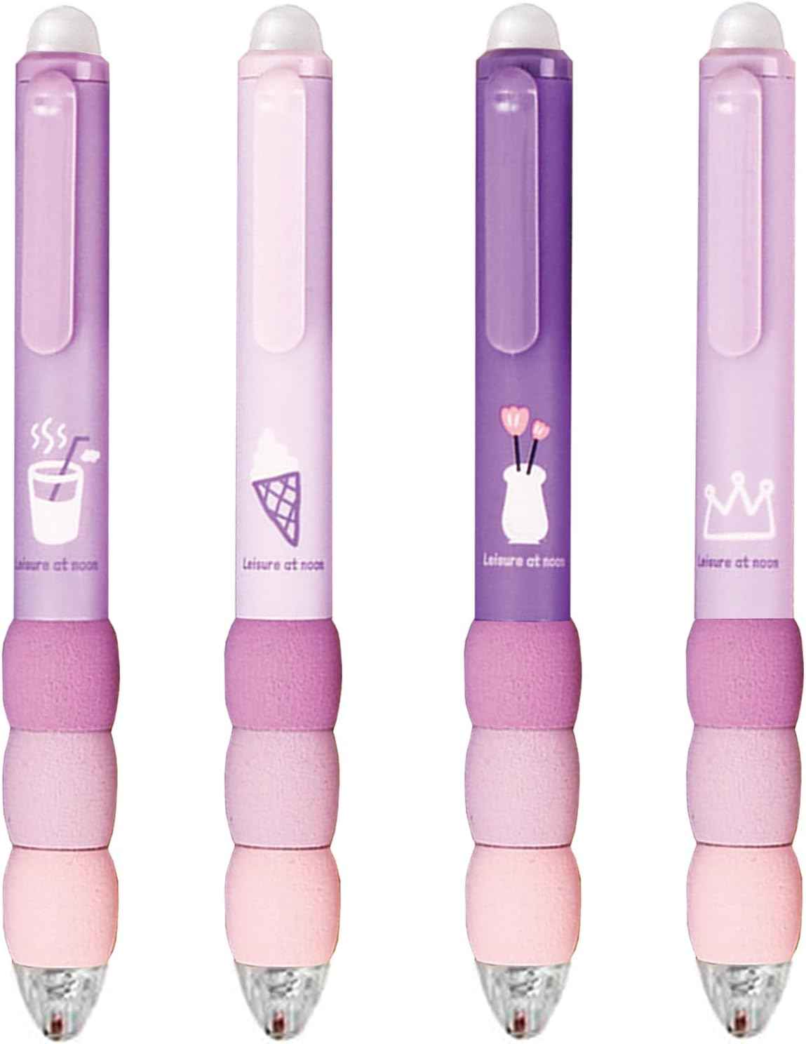 4 Pcs Cute Gel Pens - Aesthetic Retractable Blue Ink Pens with Cartoon Soft Grip for Kawaii Office & School Supplies - Needsly