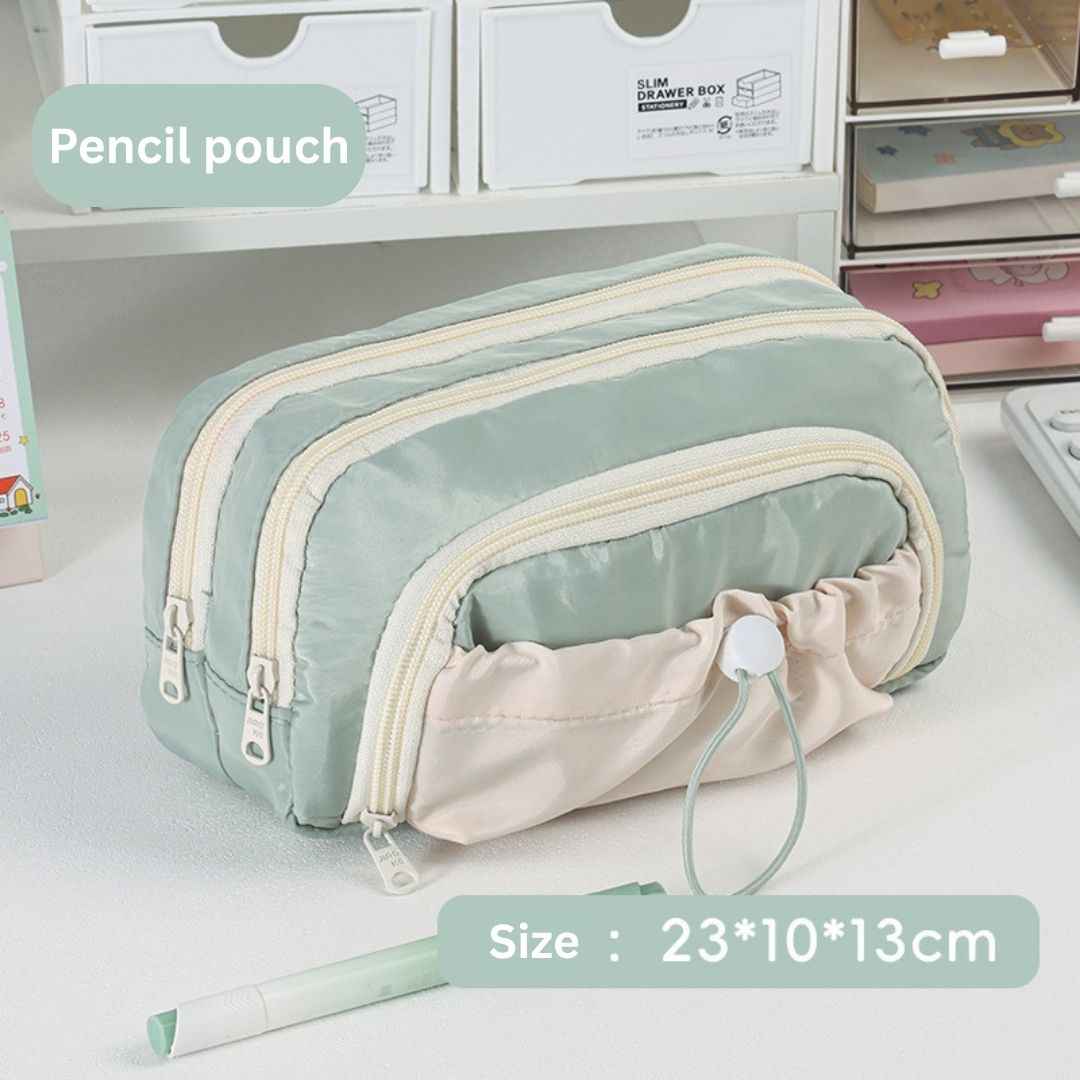 Pencil Case Stationery Items for Girls and Boys, Pen Pencil Pouch for School College and Office, Organize Makeup Cosmetic, Aesthetic Cute Stationary Box (Green) - Needsly