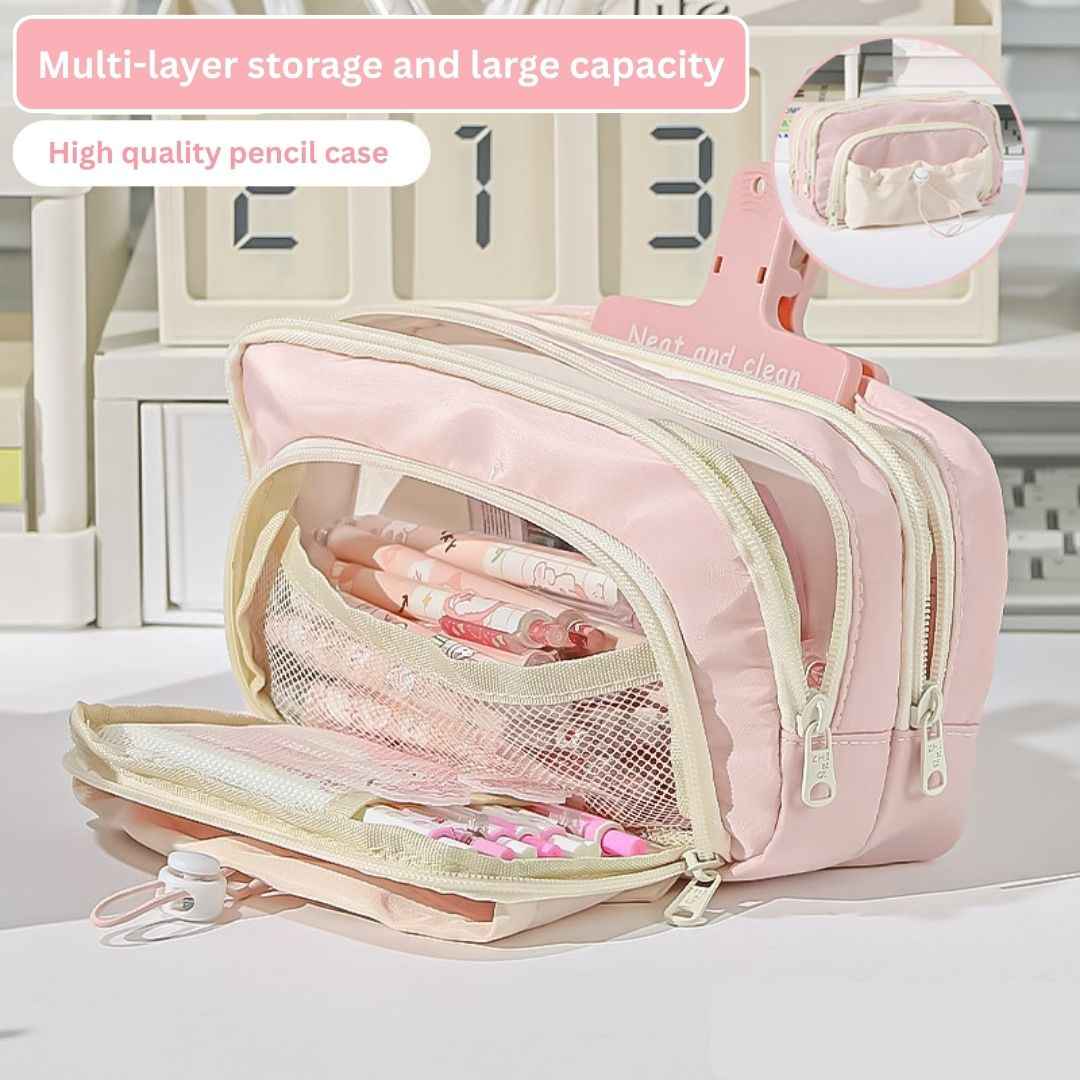 Pencil Case Stationery Items for Girls and Boys, Pen Pencil Pouch for School College and Office, Organize Makeup Cosmetic, Aesthetic Cute Stationary Box Pink - Needsly