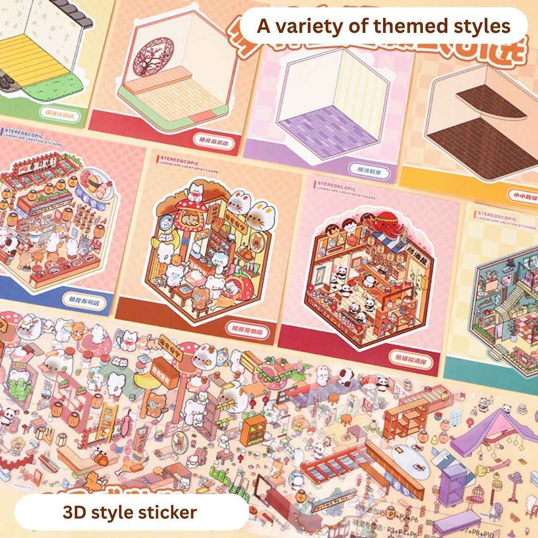 3D Sticker Book for Kids – 18 Sheets | 6 Scene Cards + 12 PET Stickers | DIY Cartoon Collage Activity Book for Fun & Learning - Needsly