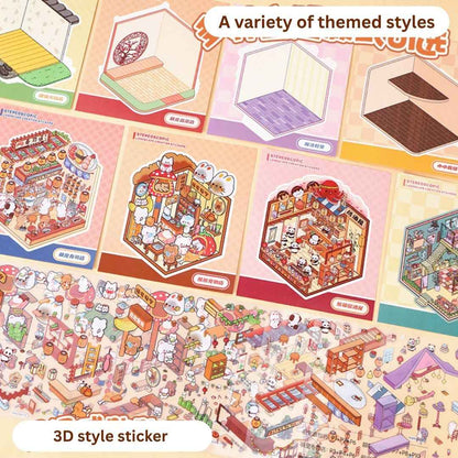 3D Sticker Book for Kids – 18 Sheets | 6 Scene Cards + 12 PET Stickers | DIY Cartoon Collage Activity Book for Fun & Learning - Needsly