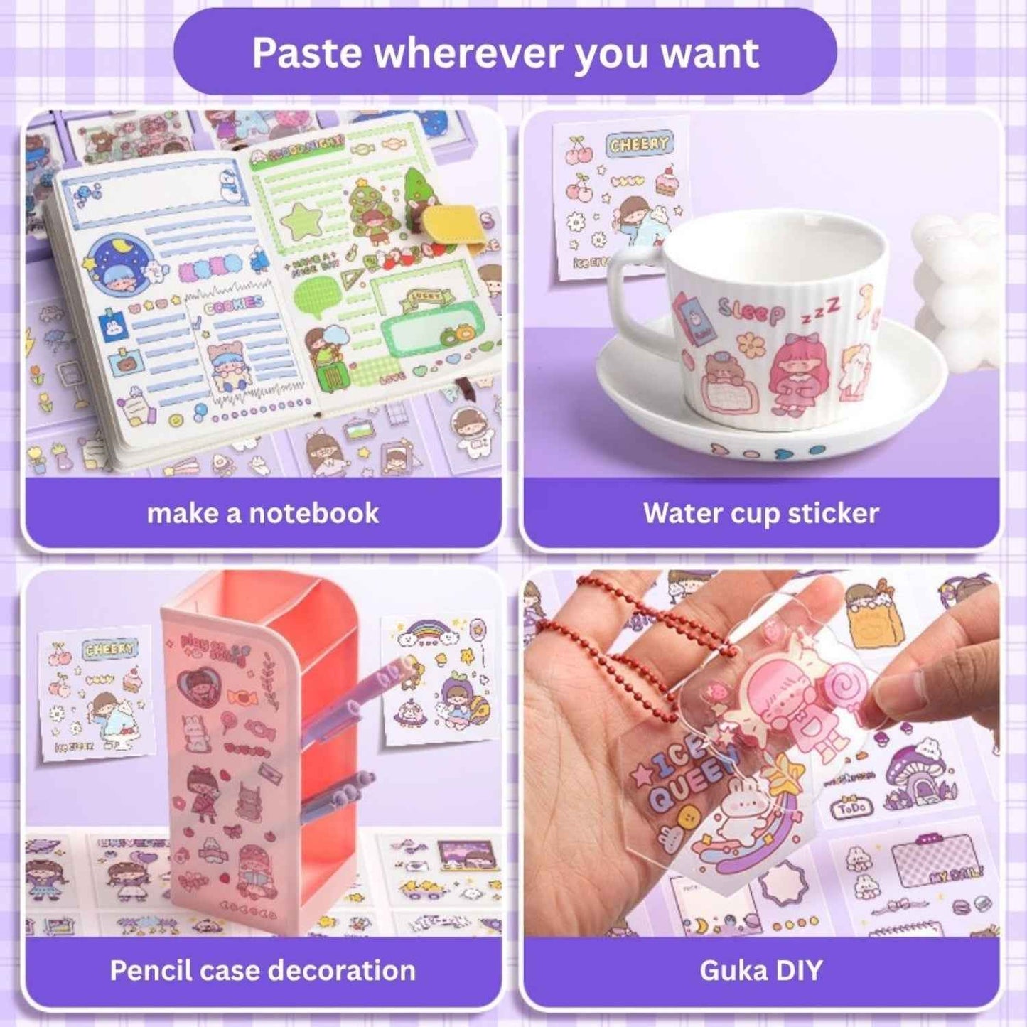 Cute Girl Theme Kawaii Stickers - 200 Sheets Cute Washi Stickers for Scrapbooking, Journaling, DIY Crafts & Gifts (Peach Cake) - Needsly