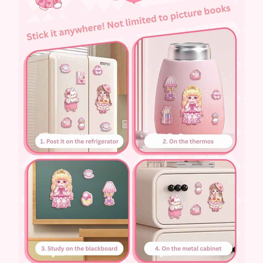 Princess Nini's Magnetic Wardrobe Reusable Magnetic Dress-Up Book for Girls with Cute Outfits, Accessory Stickers & Foldable Scene Room - Needsly
