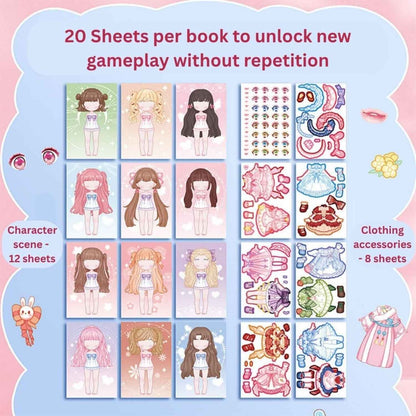 Cute Cartoon Princess Dress-Up Sticker Book | Change Makeup & Outfit Stickers for Kids (Pack of 6) - Needsly