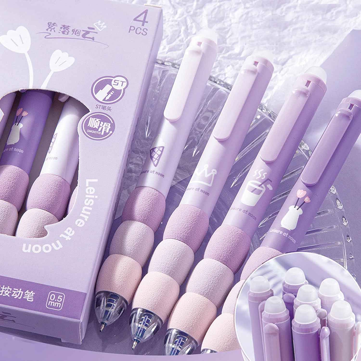 4 Pcs Cute Gel Pens - Aesthetic Retractable Blue Ink Pens with Cartoon Soft Grip for Kawaii Office & School Supplies - Needsly