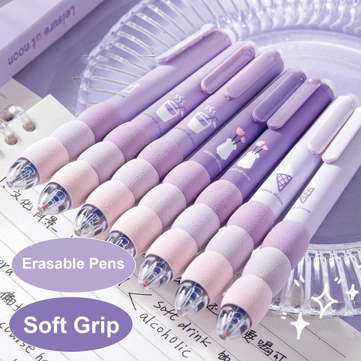4 Pcs Cute Gel Pens - Aesthetic Retractable Blue Ink Pens with Cartoon Soft Grip for Kawaii Office & School Supplies - Needsly