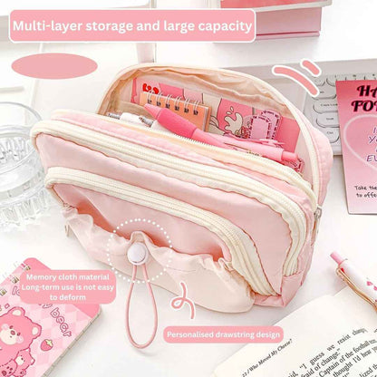Pencil Case Stationery Items for Girls and Boys, Pen Pencil Pouch for School College and Office, Organize Makeup Cosmetic, Aesthetic Cute Stationary Box Pink - Needsly