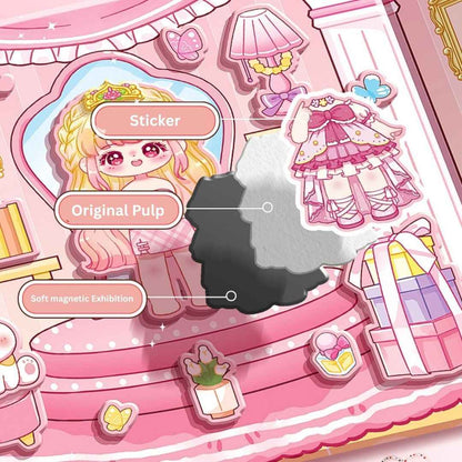 Princess Nini's Magnetic Wardrobe Reusable Magnetic Dress-Up Book for Girls with Cute Outfits, Accessory Stickers & Foldable Scene Room - Needsly