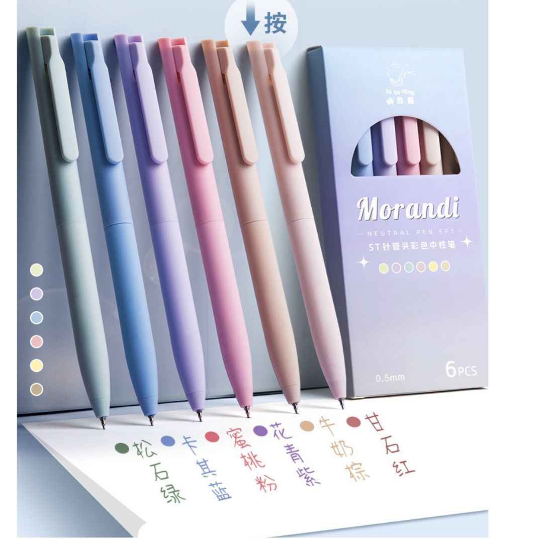 6 Colours Retractable Gel Pens with 6 Refills 0.5 mm Aesthetic Gel Pen Pastel Ballpoint Pen for Writech Drawing for Girls, School & Office Use (Cute Candy) - Needsly