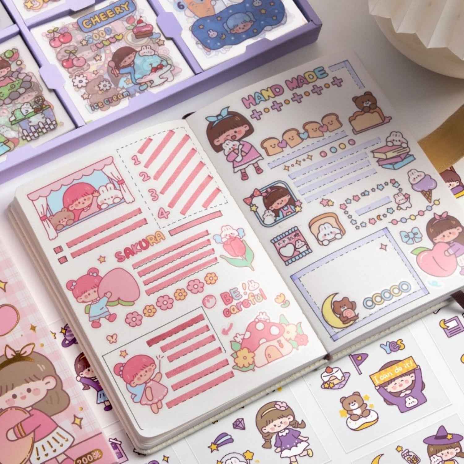 Cute Girl Theme Kawaii Stickers - 200 Sheets Cute Washi Stickers for Scrapbooking, Journaling, DIY Crafts & Gifts (Peach Cake) - Needsly