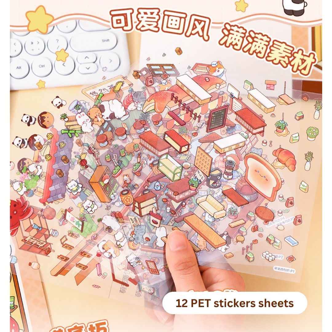 3D Sticker Book for Kids – 18 Sheets | 6 Scene Cards + 12 PET Stickers | DIY Cartoon Collage Activity Book for Fun & Learning - Needsly