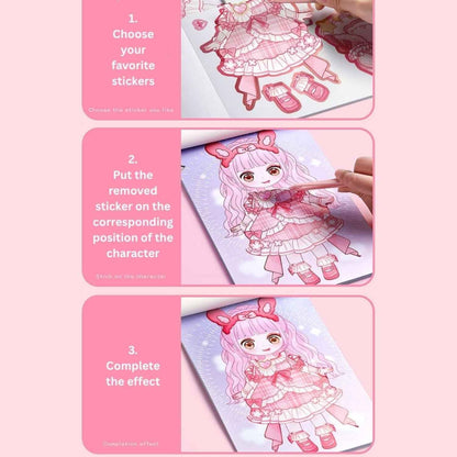 Cute Cartoon Princess Dress-Up Sticker Book | Change Makeup & Outfit Stickers for Kids (Pack of 6) - Needsly
