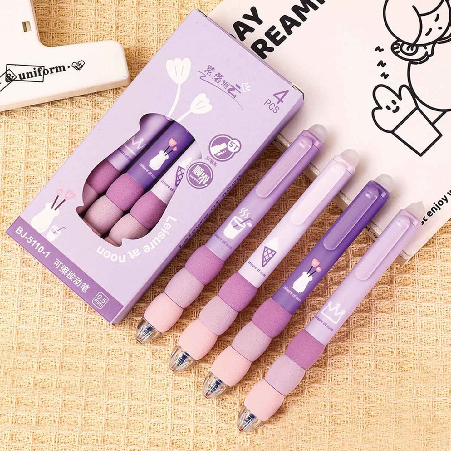 4 Pcs Cute Gel Pens - Aesthetic Retractable Blue Ink Pens with Cartoon Soft Grip for Kawaii Office & School Supplies - Needsly