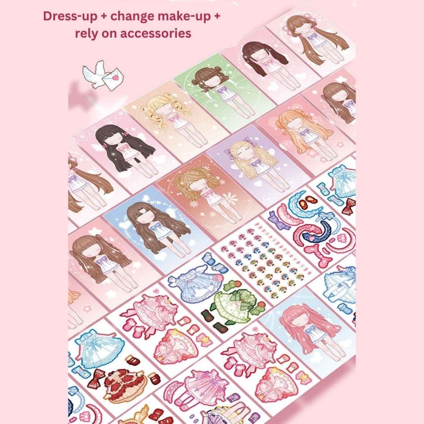Cute Cartoon Princess Dress-Up Sticker Book | Change Makeup & Outfit Stickers for Kids (Pack of 6) - Needsly
