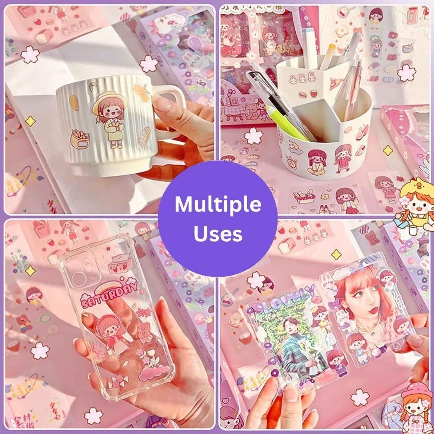 Cute Girl Theme Kawaii Stickers - 200 Sheets Cute Washi Stickers for Scrapbooking, Journaling, DIY Crafts & Gifts (Peach Cake) - Needsly