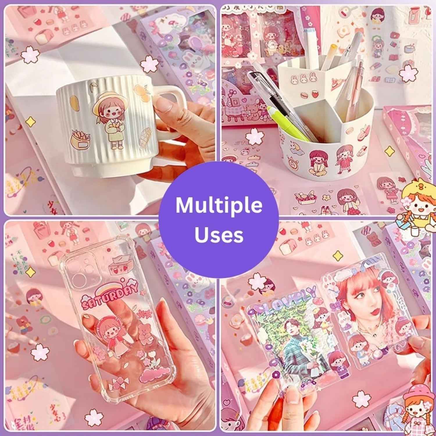 Cute Girl Theme Kawaii Stickers - 200 Sheets Cute Washi Stickers for Scrapbooking, Journaling, DIY Crafts & Gifts (Peach Cake) - Needsly