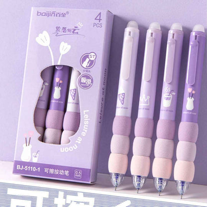 4 Pcs Cute Gel Pens - Aesthetic Retractable Blue Ink Pens with Cartoon Soft Grip for Kawaii Office & School Supplies - Needsly