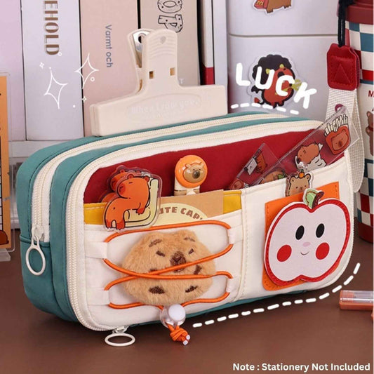 Apple Red Pencil Pouch for Girls, Large Capacity Multi-Compartment Zipper Pencil Case with Front Pocket & Elastic Organizer, Cute Aesthetic Stationery Bag (Apple - Red) - Needsly