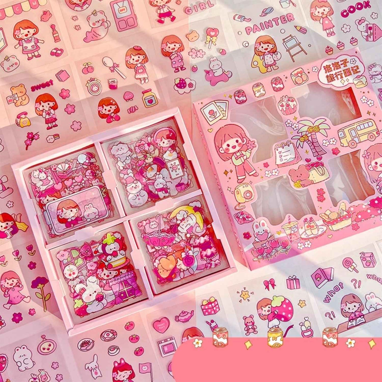 Kawaii Self Adhesive Floor Stickers -100 Sheets Cute Washi for Project, Japanese Style Girls Sticker Set, Scrapbooking, DIY Arts Crafts (Assorted Design) 18 x 18 x 2 cms, PVC. - Needsly