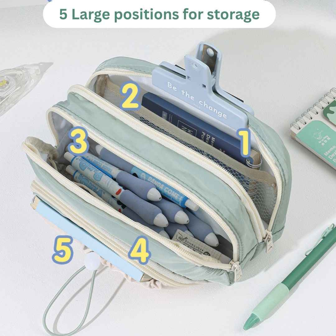 Pencil Case Stationery Items for Girls and Boys, Pen Pencil Pouch for School College and Office, Organize Makeup Cosmetic, Aesthetic Cute Stationary Box (Green) - Needsly