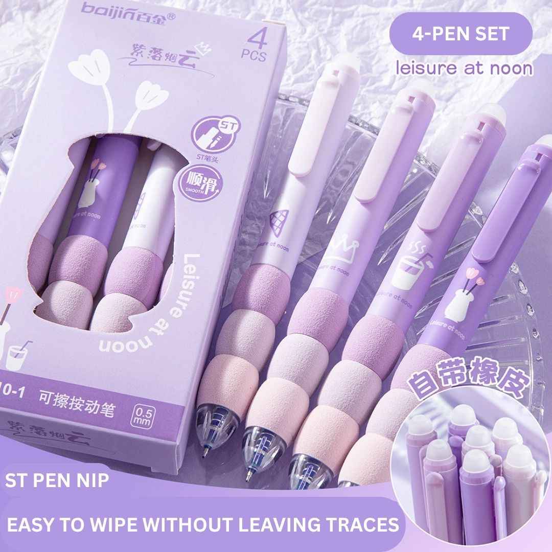 4 Pcs Cute Gel Pens - Aesthetic Retractable Blue Ink Pens with Cartoon Soft Grip for Kawaii Office & School Supplies - Needsly