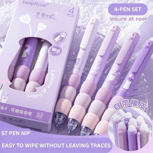 4 Pcs Cute Gel Pens - Aesthetic Retractable Blue Ink Pens with Cartoon Soft Grip for Kawaii Office & School Supplies - Needsly