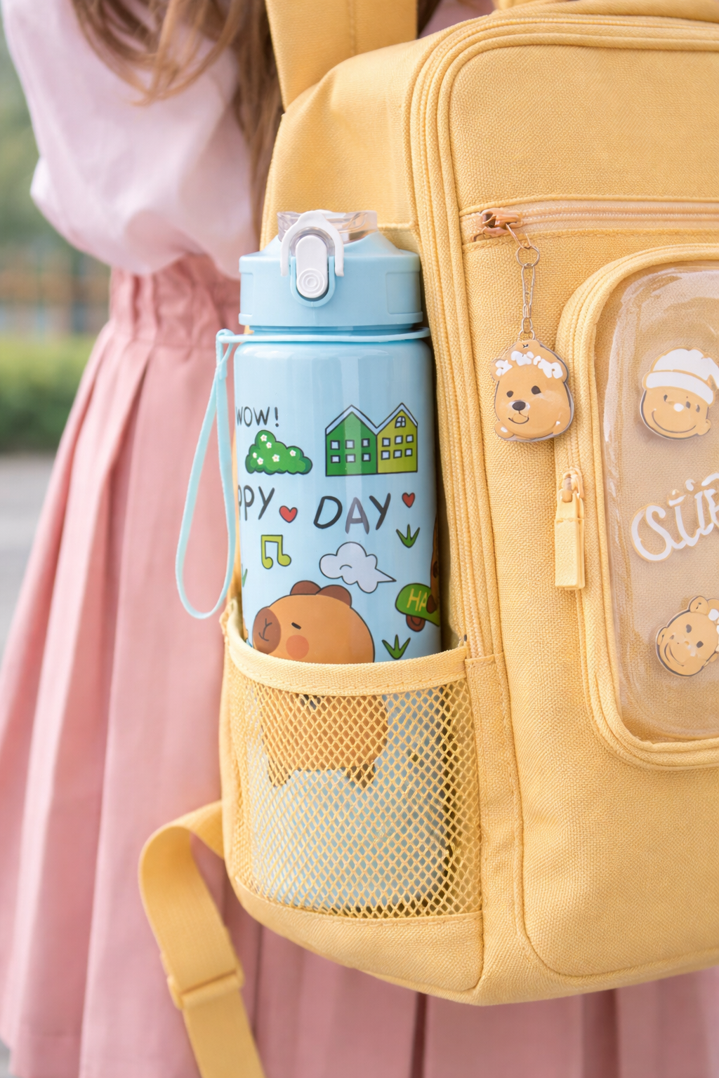 Cute Capybara Plastic Water Bottle | Portable Bottle with Strap | Lightweight & Reusable | Random Color | Pack of 1 700ml - Needsly