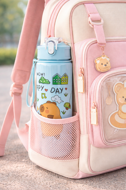 Cute Capybara Plastic Water Bottle | Portable Bottle with Strap | Lightweight & Reusable | Random Color | Pack of 1 700ml - Needsly