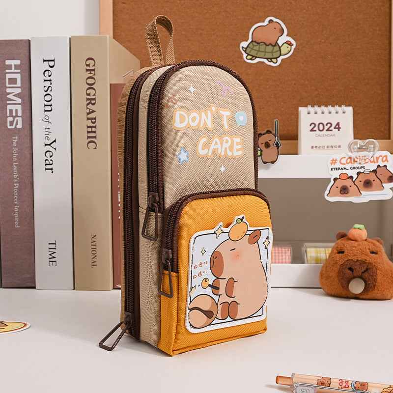 Large Capacity Multipurpose Pencil Case for Kids | Stylish Zipper Pouch & Stationery Organizer | Ideal Pencil Box for Boys, Girls & Students | 3 Layer Pencil Pouch (CAPYBARRA Theme Style) - Needsly
