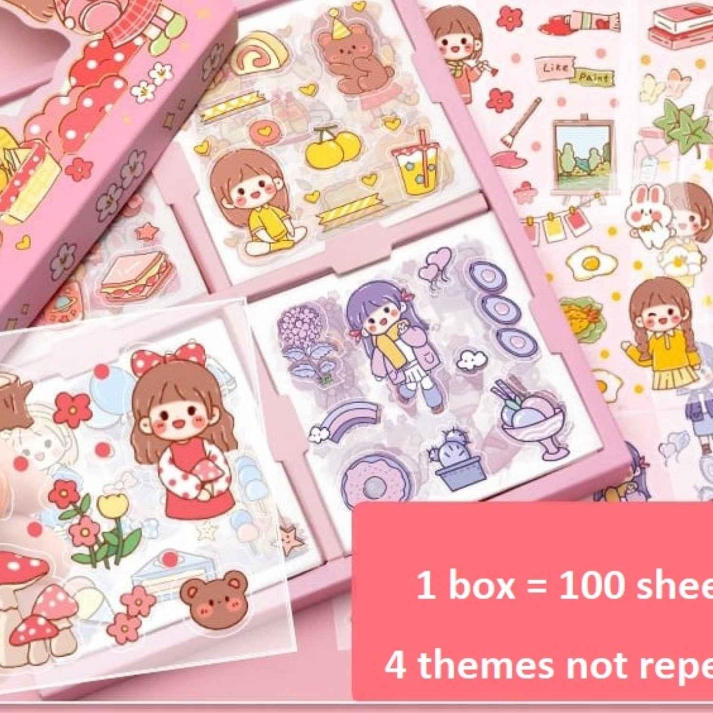 Kawaii Self Adhesive Floor Stickers -100 Sheets Cute Washi for Project, Japanese Style Girls Sticker Set, Scrapbooking, DIY Arts Crafts (Assorted Design) 18 x 18 x 2 cms, PVC. - Needsly