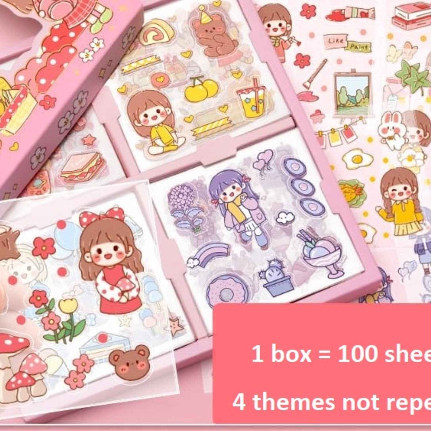 Kawaii Self Adhesive Floor Stickers -100 Sheets Cute Washi for Project, Japanese Style Girls Sticker Set, Scrapbooking, DIY Arts Crafts (Assorted Design) 18 x 18 x 2 cms, PVC. - Needsly