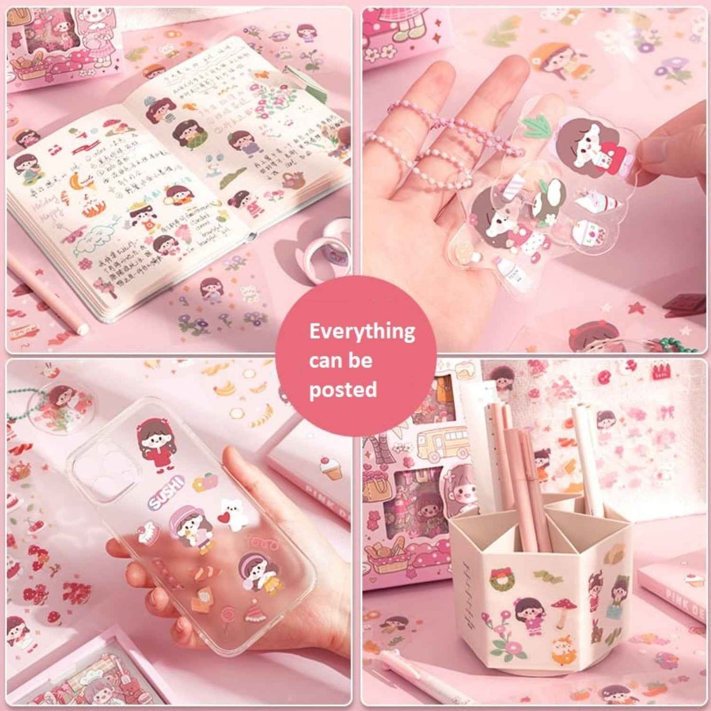 Kawaii Self Adhesive Floor Stickers -100 Sheets Cute Washi for Project, Japanese Style Girls Sticker Set, Scrapbooking, DIY Arts Crafts (Assorted Design) 18 x 18 x 2 cms, PVC. - Needsly