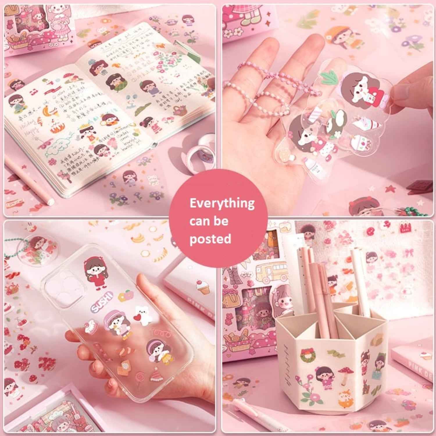 Kawaii Self Adhesive Floor Stickers -100 Sheets Cute Washi for Project, Japanese Style Girls Sticker Set, Scrapbooking, DIY Arts Crafts (Assorted Design) 18 x 18 x 2 cms, PVC. - Needsly