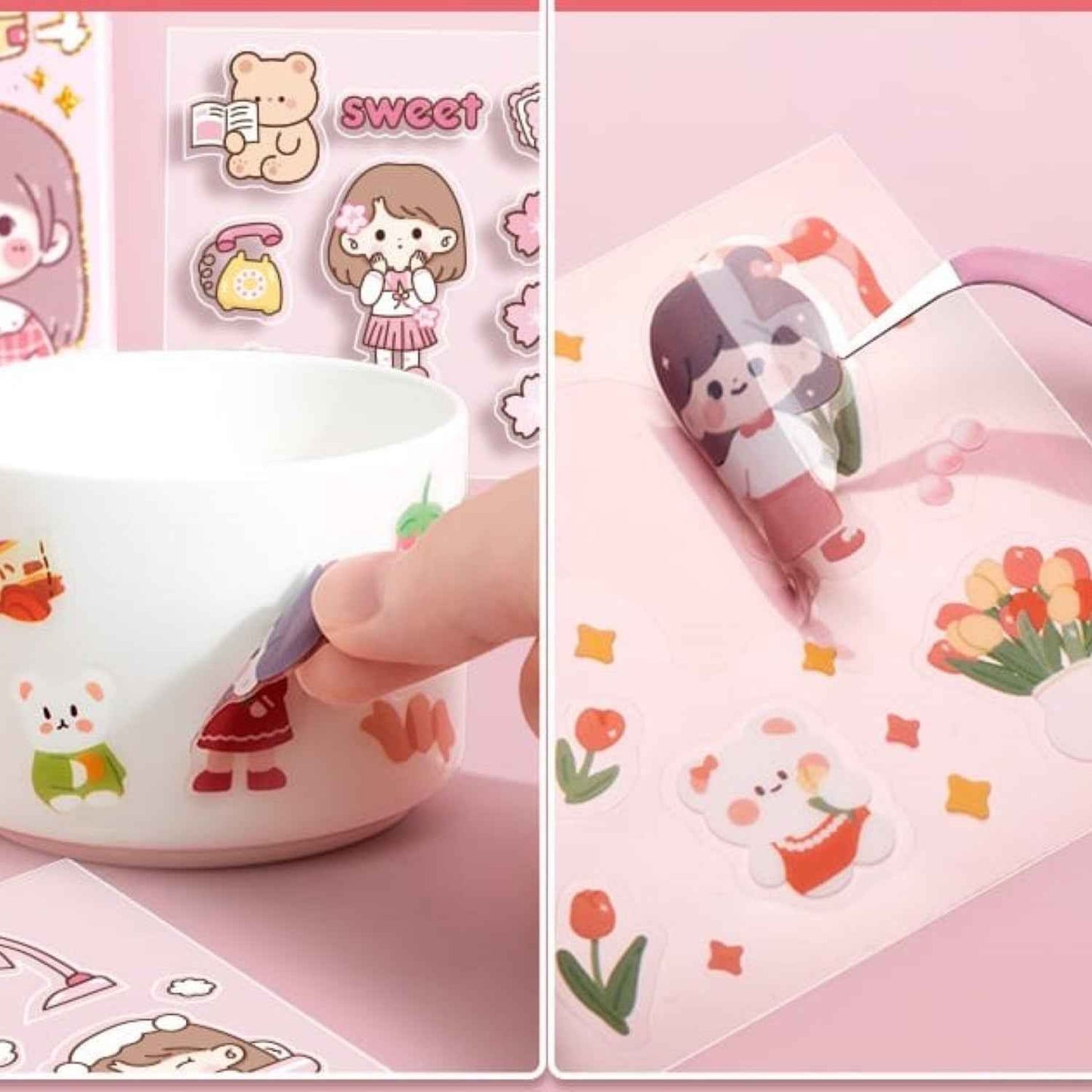Kawaii Self Adhesive Floor Stickers -100 Sheets Cute Washi for Project, Japanese Style Girls Sticker Set, Scrapbooking, DIY Arts Crafts (Assorted Design) 18 x 18 x 2 cms, PVC. - Needsly