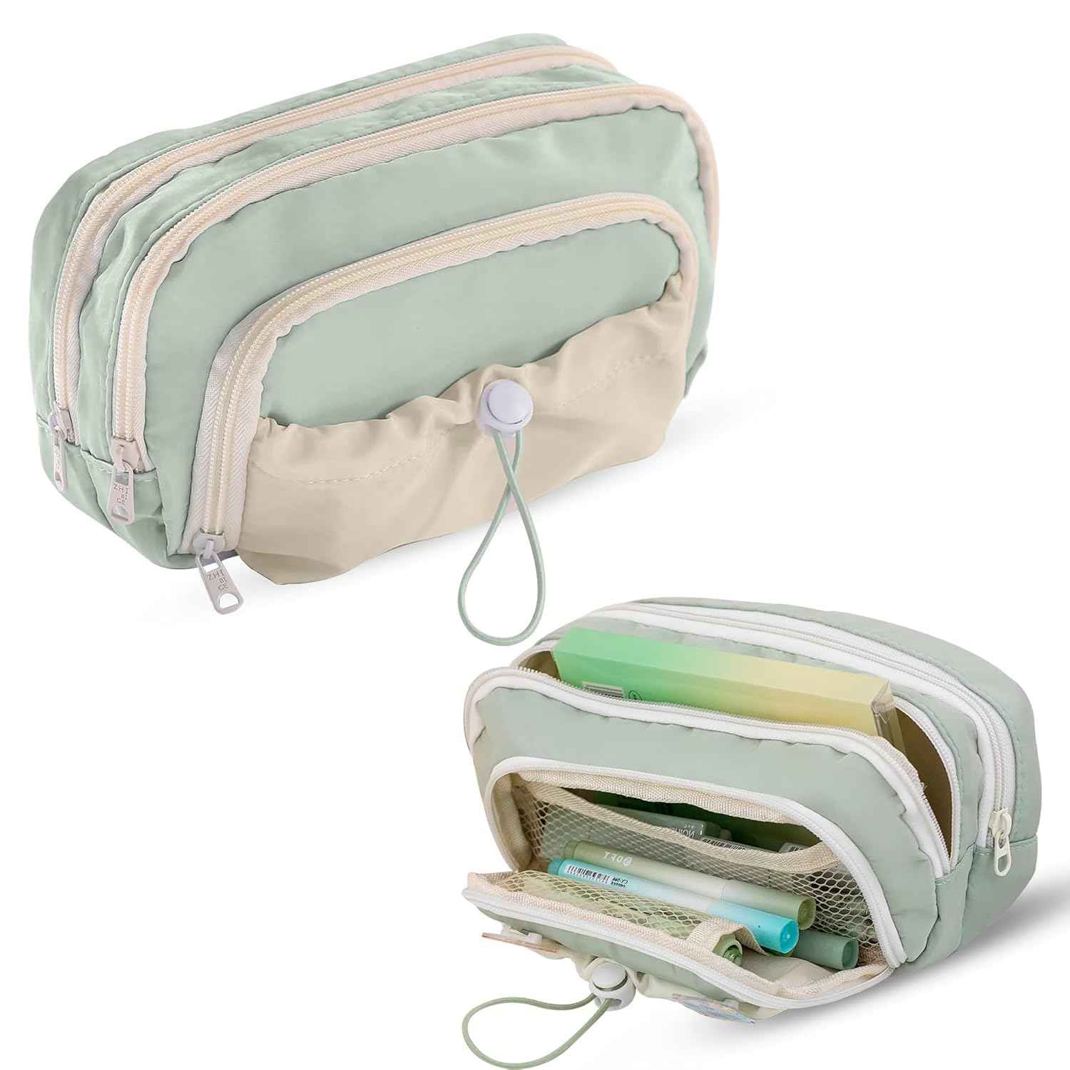 Pencil Case Stationery Items for Girls and Boys, Pen Pencil Pouch for School College and Office, Organize Makeup Cosmetic, Aesthetic Cute Stationary Box (Green) - Needsly